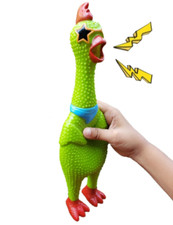 Rubber Chicken Toy - Squeaky fun screaming 12.5 inch tall - Unique Green Design