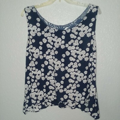 Mine Too Top Blue Floral Print Lacy Back Sleeveless Rayon Bust 44'' Length 25''