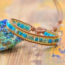 Natural Turquoise Woven Crystal Braided Handmade Healing Reiki Wrap Bracelet