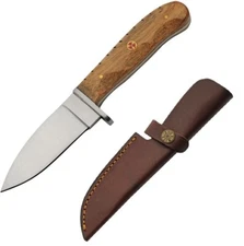 Mosaic Kickerwood Hunter Fixed Knife 4" Chrome Steel Blade Brown Wood Handle