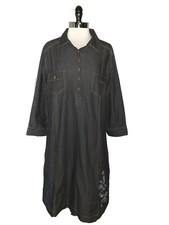WOMAN WITHIN Plus Sz 20W Shirt Dress Black Stretch Denim Embroidery Knee Length