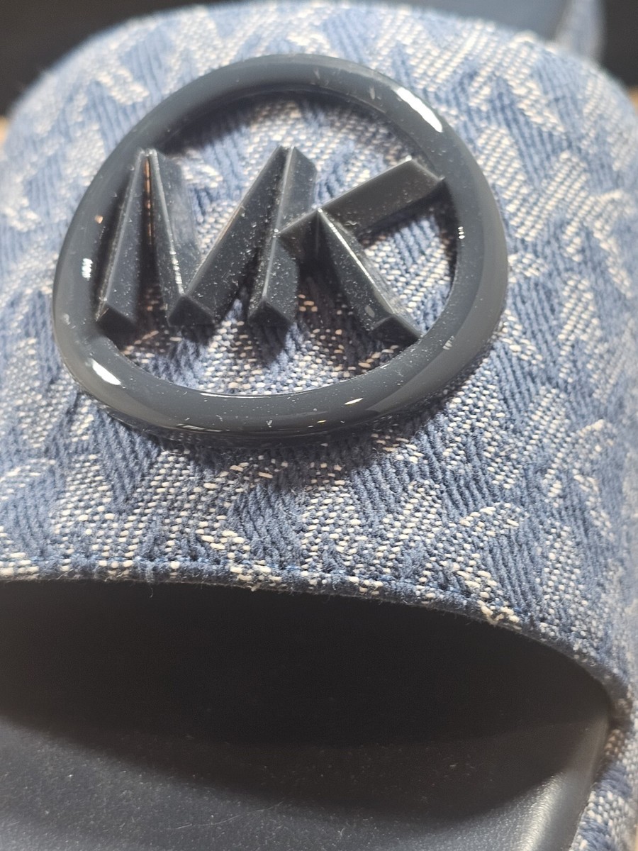 Michael Kors Sadler Logo Jacquard Wedge Sandals Blue Size