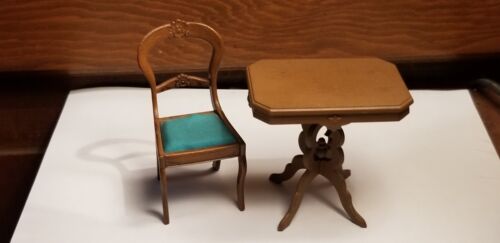 Vintage CHRYSNBON dollhouse miniature Victorian table & chair - Picture 2 of 4