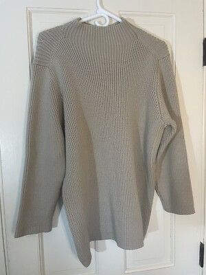 WOMENS WOOL RIBBED MOCK TURTLENECK LONG SLEEVE BEIGE SWEATER - Size large 423