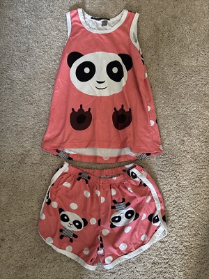 Peach panda girls PJs tank top shorts Pajamas set Sleepwear Sleep Cozy 