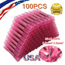 100Pcs Red Heat Shrink Wire Butt Connectors 22-16AWG Waterproof Splice Terminals