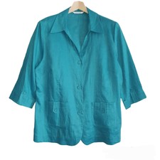 *new* Elvi Women's Pure Linen Teal Green Lightweight Blouse Jacket Size 20