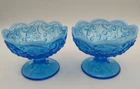Pair of Fenton Candlestick Sapphire Blue Opalescent Lily of the Valley Lamp Base