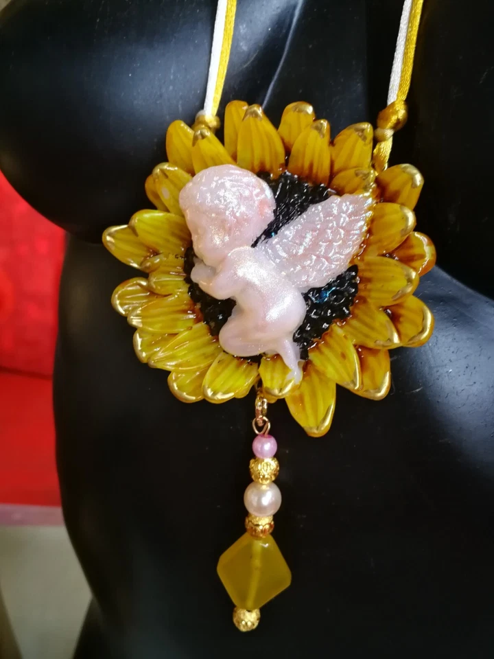 Joyería Flor Sol Joyería Floral Peonía Collar Colgante Art Deco Muñeca Bebé Foto 4 de 4