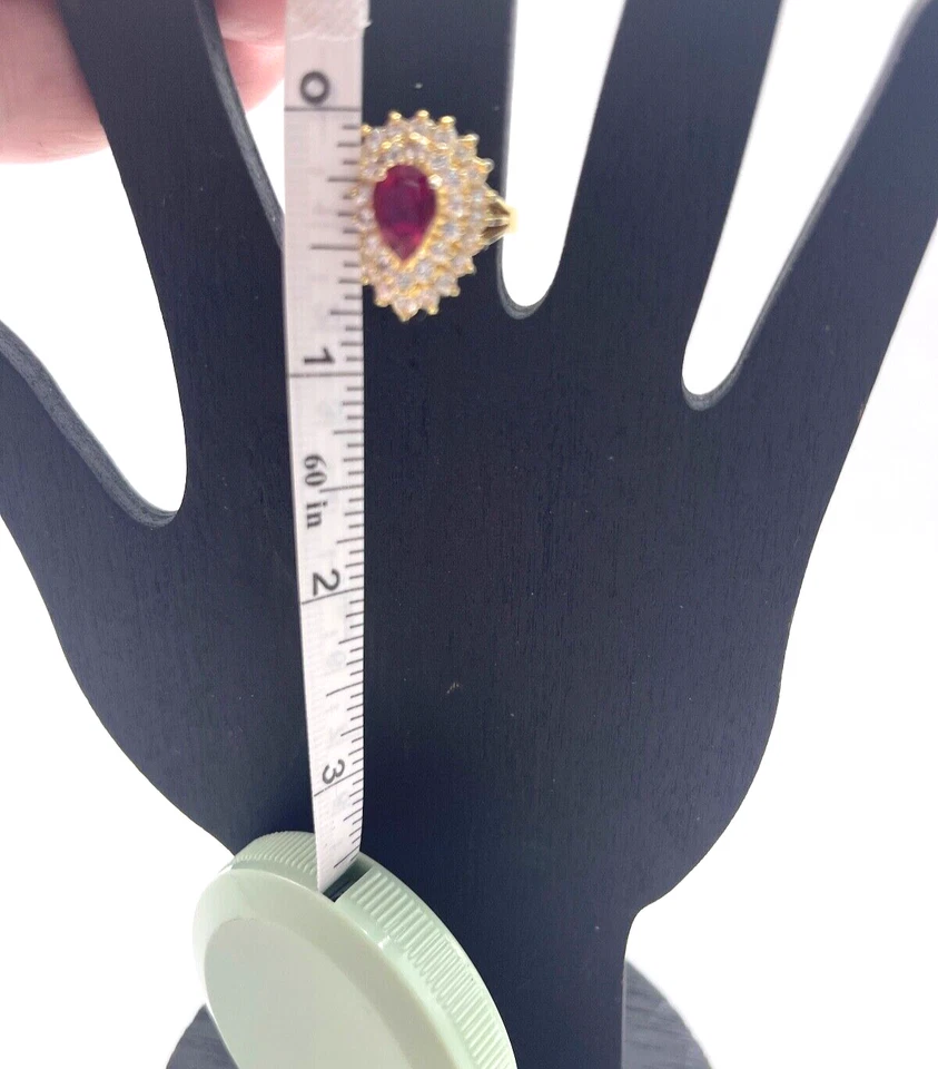 Ruby & Cz Ring 14K HGE Espo Lind Pear Shaped Cluster, 1.62 Cts, Size 7.25 - Image 4 of 4