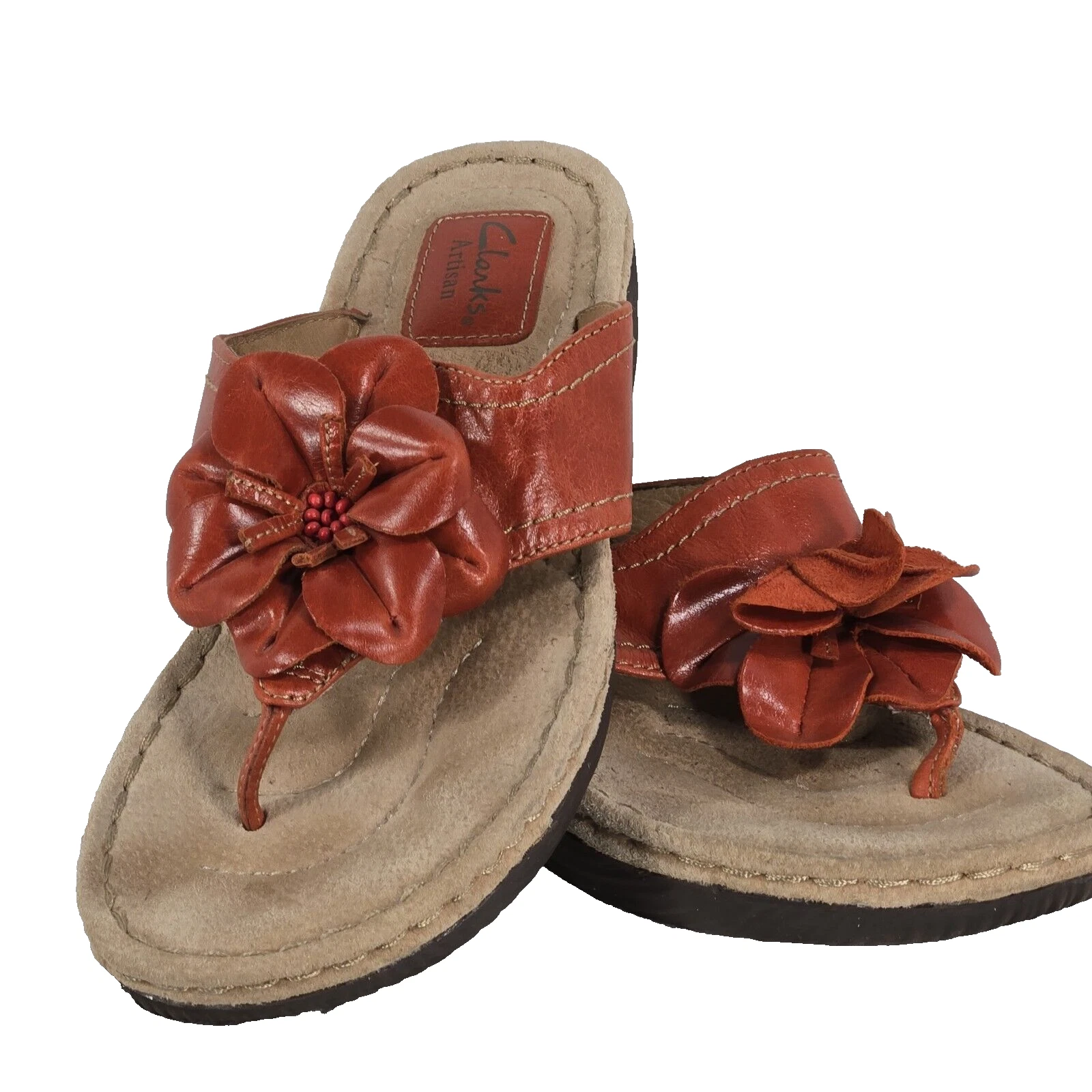 Sandali Clarks Artisan in pelle floreale con zeppa arancione taglia 7 5 M senza scatola