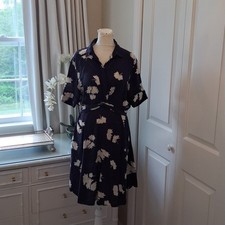 Ganni Womens Navy Floral Print Shirt/Faux Wrap Bodice Mini Dress EU36/US4