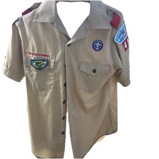 Vintage 90s Boy Scouts of America Offiical Mens Shirt with Patches Small Tan