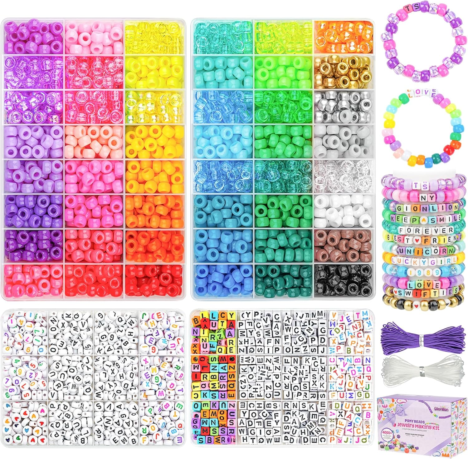 4200Pcs 48 Colors Pony Beads for DIY Bracelet Making Kandi Beads Kit
