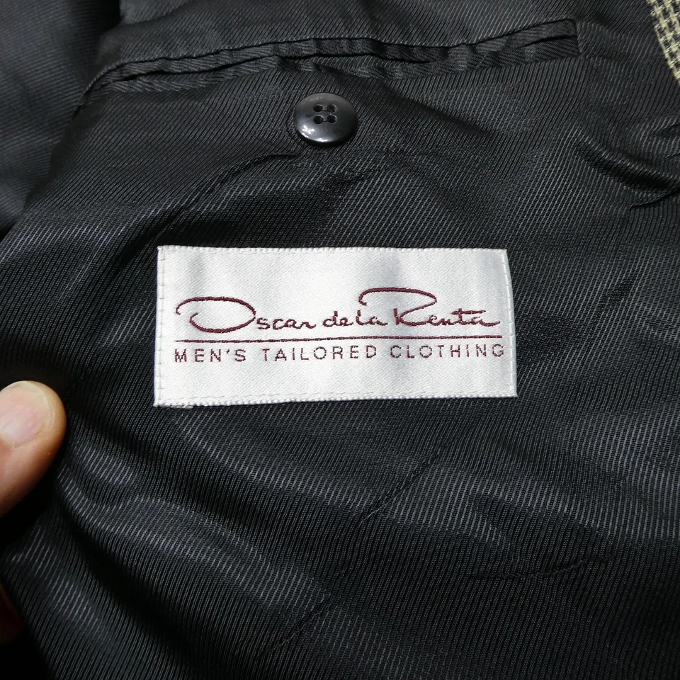 Blazer Oscar de la Renta Para Hombre 42S Negro Tostado Pata de Gallo Doble Pecho Clásico Foto 4 de 4