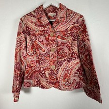 Coldwater Creek Womens Paisley Print Button-Up Jacket P10 Multicolor 100 Cotton