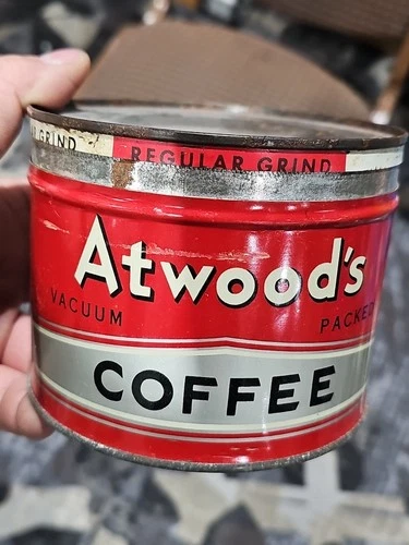 VINTAGE ATWOOD'S  BRAND COFFEE TIN ADVERTISING COLLECTIBLE  D-574