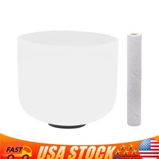 440Hz 8 Inch F Heart Chakra White Colored Crystal Singing Bowl Meditation Gift