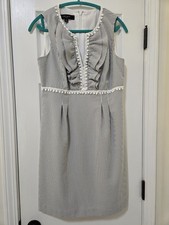 Nine West Women's Sleeveless Dress Size 10 Striped Knee Length Black White Lined