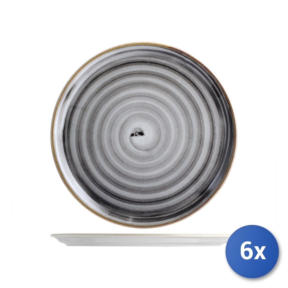 6X Black Circus Porcelain Pizza Plate, 33Cm