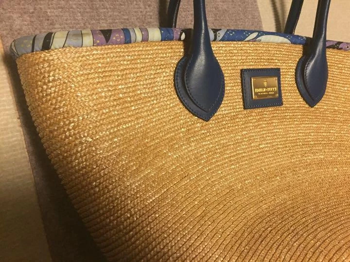 EMILIO PUCCI корзина сумка логотип соломенной кожи бежевый женщин б/у из Японии - Изображение 4 из 4