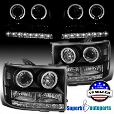 Fits 2007-2014 Gmc Sierra 2500 3500hd Black Halo Projector Headlights Led Bar