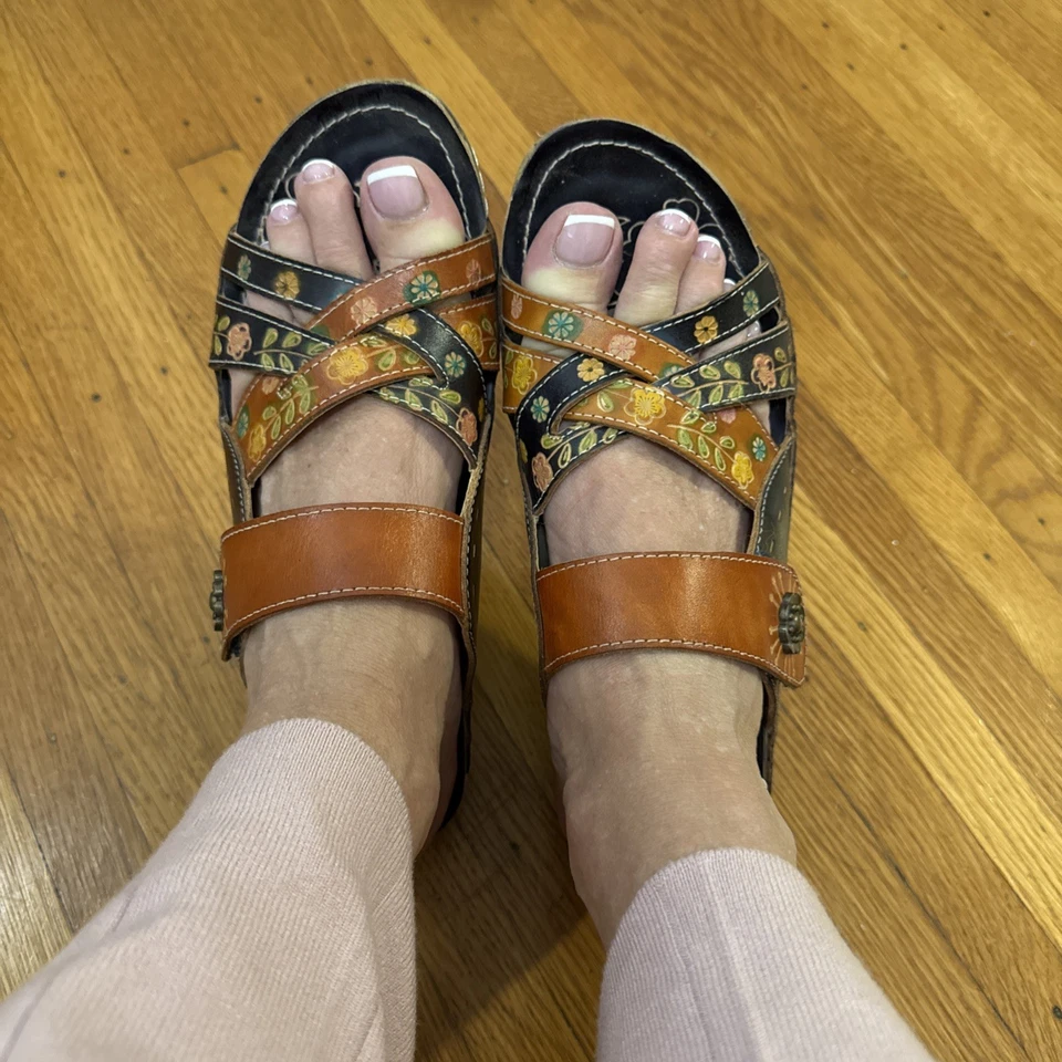 L’Artiste by Spring Step Womens Leigh Leather Slide Sandal - Navy Multi 41M 9.5 - Image 4 of 4