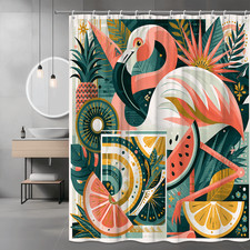 Flamingo Tropical Fruit Shower Curtain Abstract Botanical Print