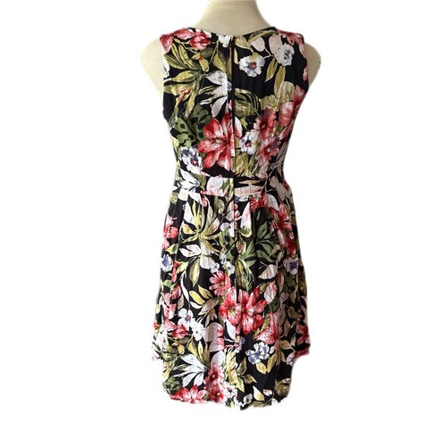 Timeless Vanessa Tong Dress Size 12 Black Green Pink Floral Cotton Fit Flare - Picture 6 of 11