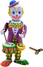 Wind up Clown Drummer Toy: Tinplate Clockwork Figure for Home  Office Decoratio