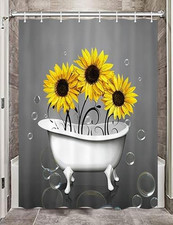 Camper Shower Curtain, RV Shower Curtain for Camper, Cute Sunflower Grey ShowerC