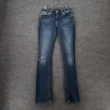 Miss Me Jeans Womens 28 Blue Mid Rise Boot Cut Dark Wash Stretch Zip Fly Denim