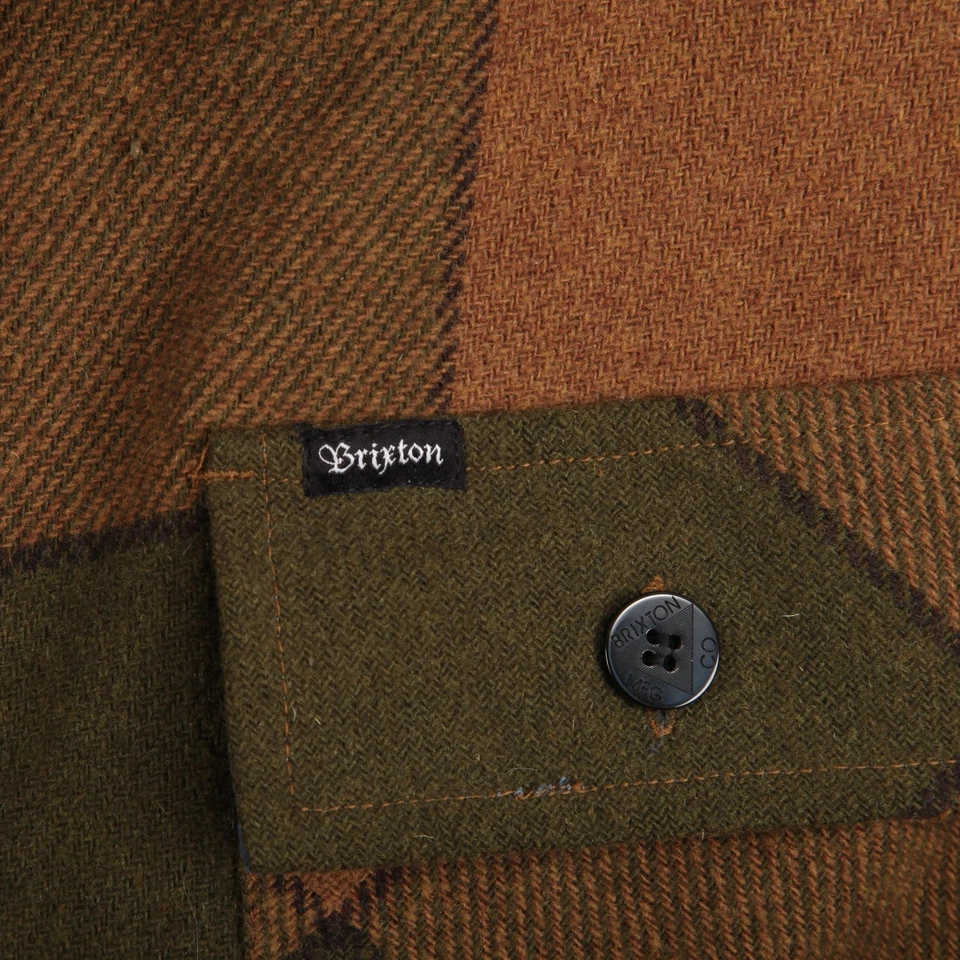 Brixton Jacket Mens Large Brown Green Plaid Wool Blend Lined Shacket Button - Image 3 of 4