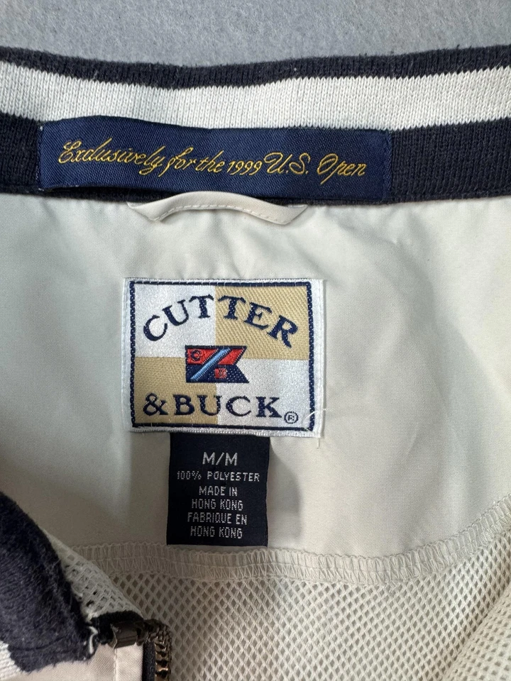 Chaqueta Cutter & Buck De Colección Para Hombre Mediana 1/4 Cremallera Blanca Golf 1999 US Open Años 90 Foto 4 de 4