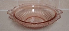 Vintage Anchor Hocking Pink Depression Glass Open Rose Mayfair Handled Bowl