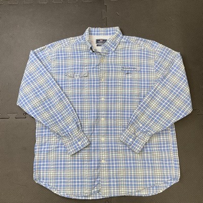 Vineyard Vines Harbor Shirt Mens XL Blue Green Plaid Performance Outdoor Fishing