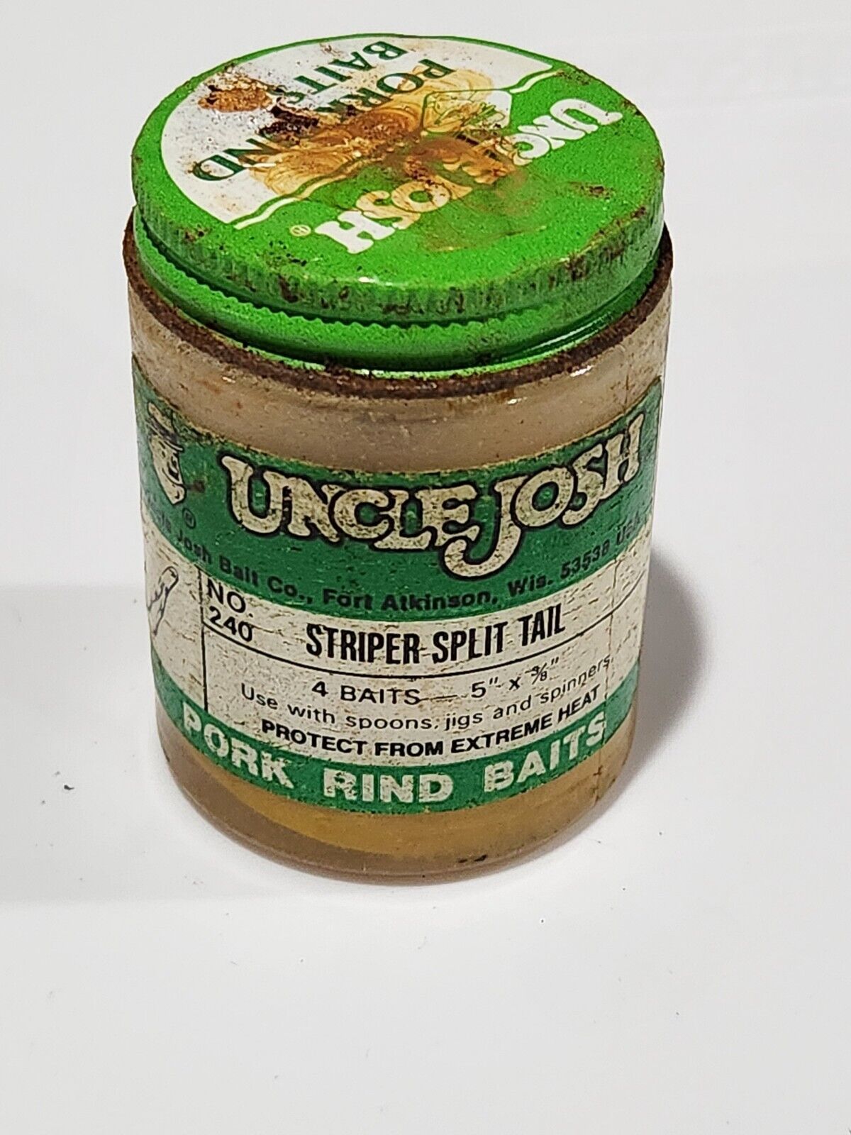 Jar of Uncle Josh Bait Company Pork Striper Split Tail Color 240 Striper
