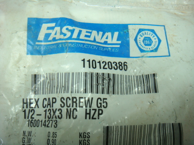 NEW LOT OF 20 FASTENAL 110120386, HEX CAP SCREW G5, 1/2-13X3 NEW LOT OF 20 FASTENAL 110120386, HEX CAP SCREW G5, 1/2-13X3
