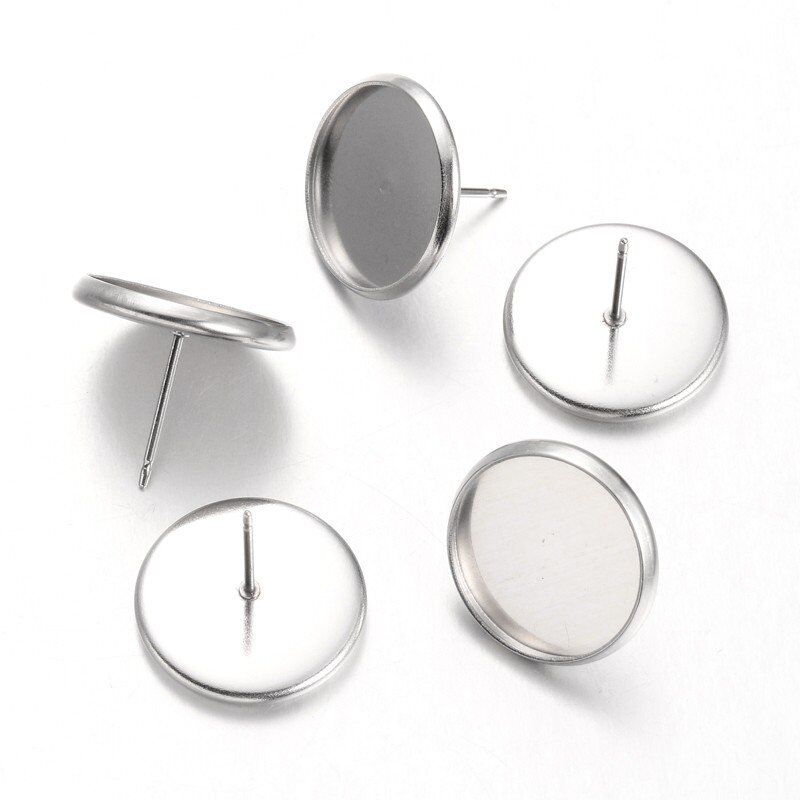 200PC Stainless Steel Cup Earring Posts Stud Findings Round Beze