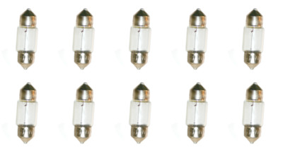 Box of 10 #6041 Lamp Bulb Lightbulbs, 6V, 10W, Festoon SV8.5-8, 11x41mm