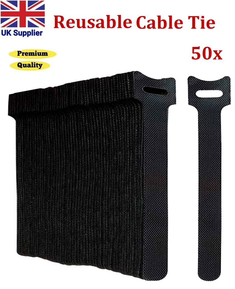 50 PCS Adjustable Releasable Reusable Hook And Loop Cable Ties, Cable Tidy Strap - Image 2 of 4