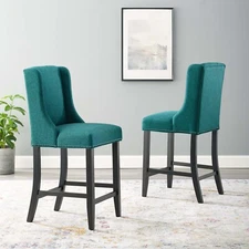 Modway Baron Counter Stool Upholstered Fabric Set of 2 in Teal