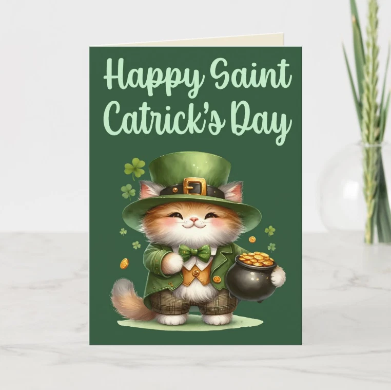 Happy St. CATrick's Day! - 5.5" x 8.5" Greeting Card with Writing Space Inside - Image 4 of 4