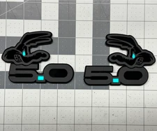 Light Blue Eye COYOTE 5.0 Emblem Badges Matte On Black Fender Angry Racing