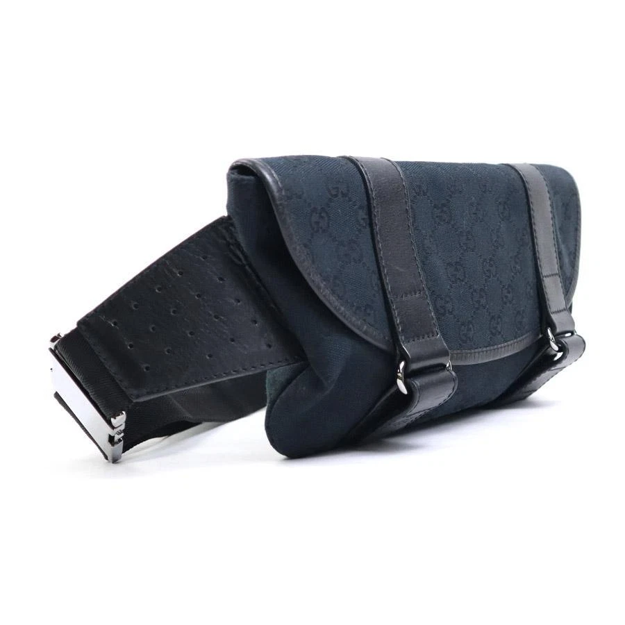 GUCCI Authentic Waist Bag GG Canvas Leather Black 045851 200905 Closure