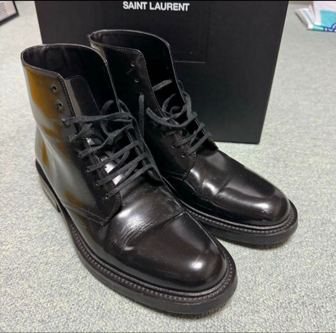 Stivali corti stringati YSL Saint Laurent uomo taglia 41 US8 pelle nera punta liscia