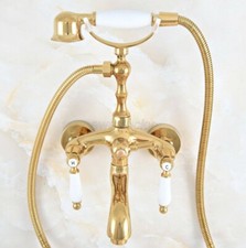 Luxury Golden Brass Wall Mounted Clawfoot Bath Tub Faucet with Handheld Shower