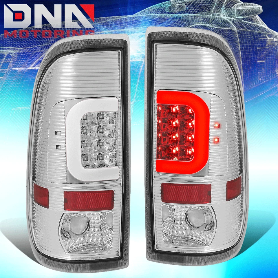 FIT 99-07 FORD SUPER DUTY 3D LED C-BAR LANTERNA TRASEIRA + TERCEIRA LÂMPADA DE FREIO CROMADA/CLARA - Imagem 2 de 4