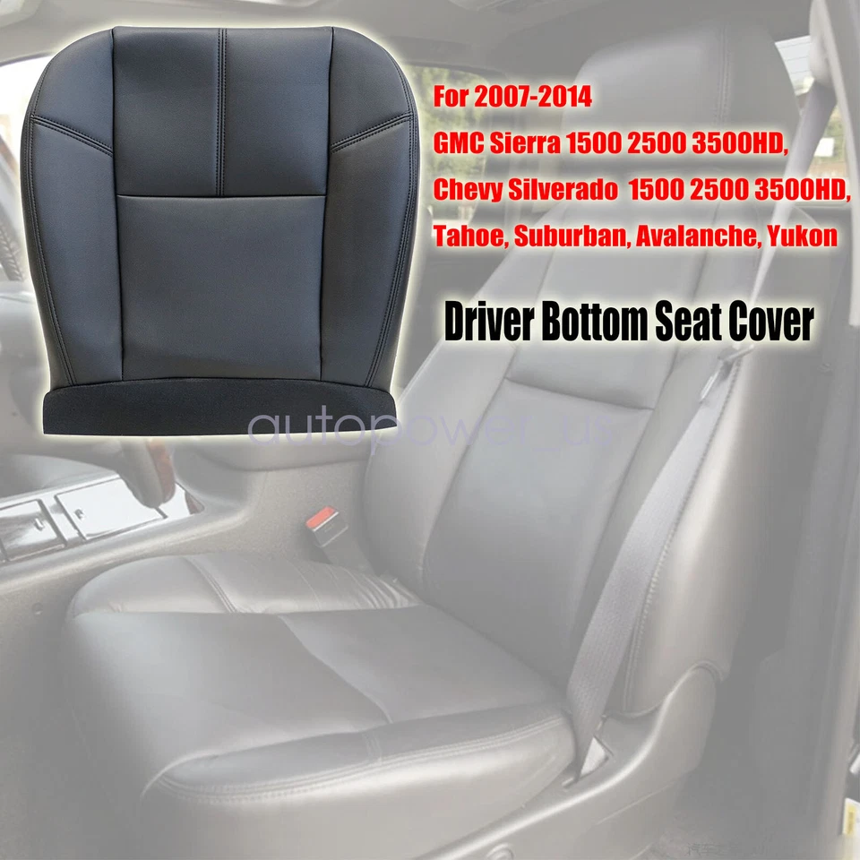 For 2010 2011 2012 GMC Sierra 1500 2500 Driver Bottom Leather Seat Cover Black - Изображение 3 из 4
