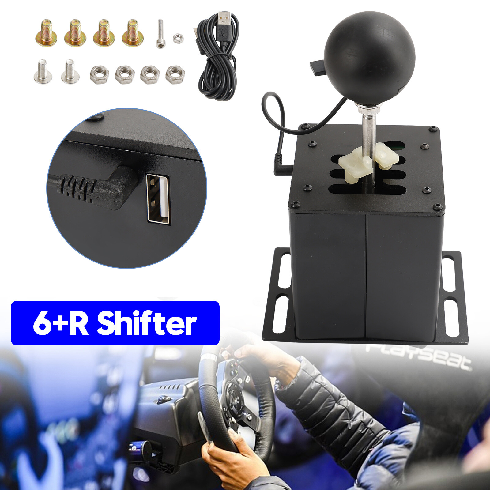 6+R USB Simulator Gear shifter for Thrustmaster T300RS/GT Steering Wheel Black